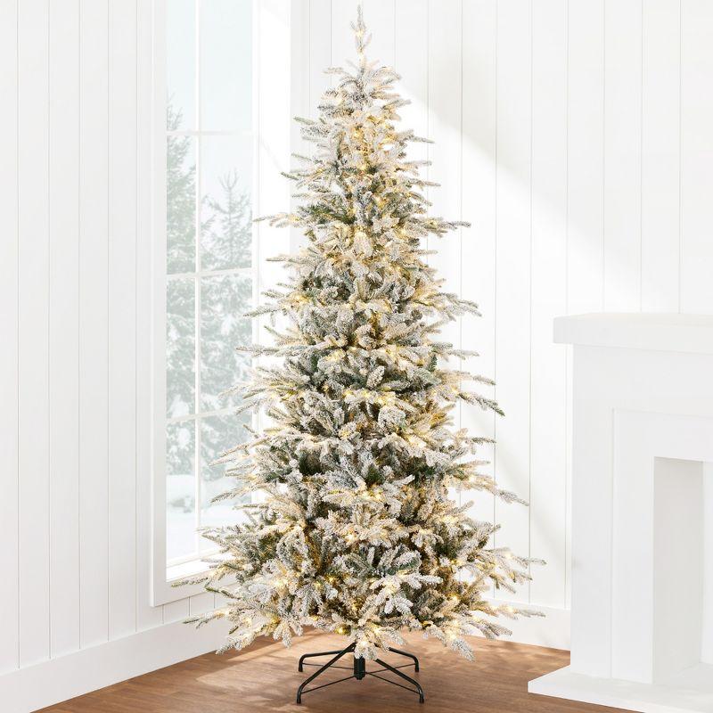 4.5ft Pre-Lit Flocked Aspen Noble Fir Christmas Tree with LED Lights