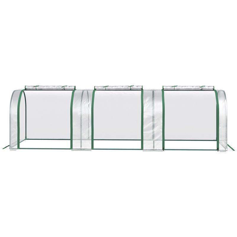 Outsunny Mini Greenhouse, 10' x 3' x 2.5' Portable Tunnels, 3 Roll-Up Zip Doors, UV Waterproof Plastic Cover, Steel Frame, Clear