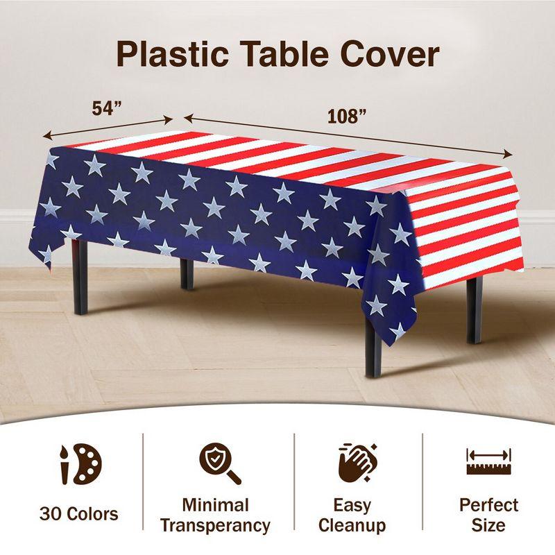 Crown Display 54 Inch. X 108 Inch. Patriotic Printed Plastic Table Cover- Stars & Strips-12 Pack