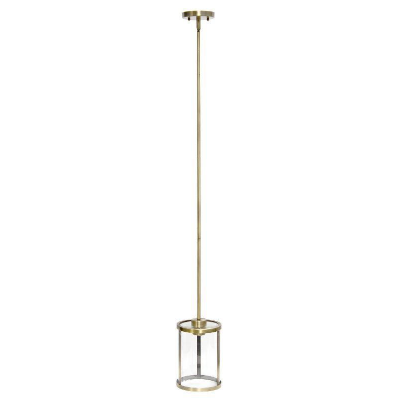 1-Light 9.25" Modern Farmhouse Adjustable Hanging Cylindrical Clear Glass Pendant Fixture with Metal Accent - Lalia Home