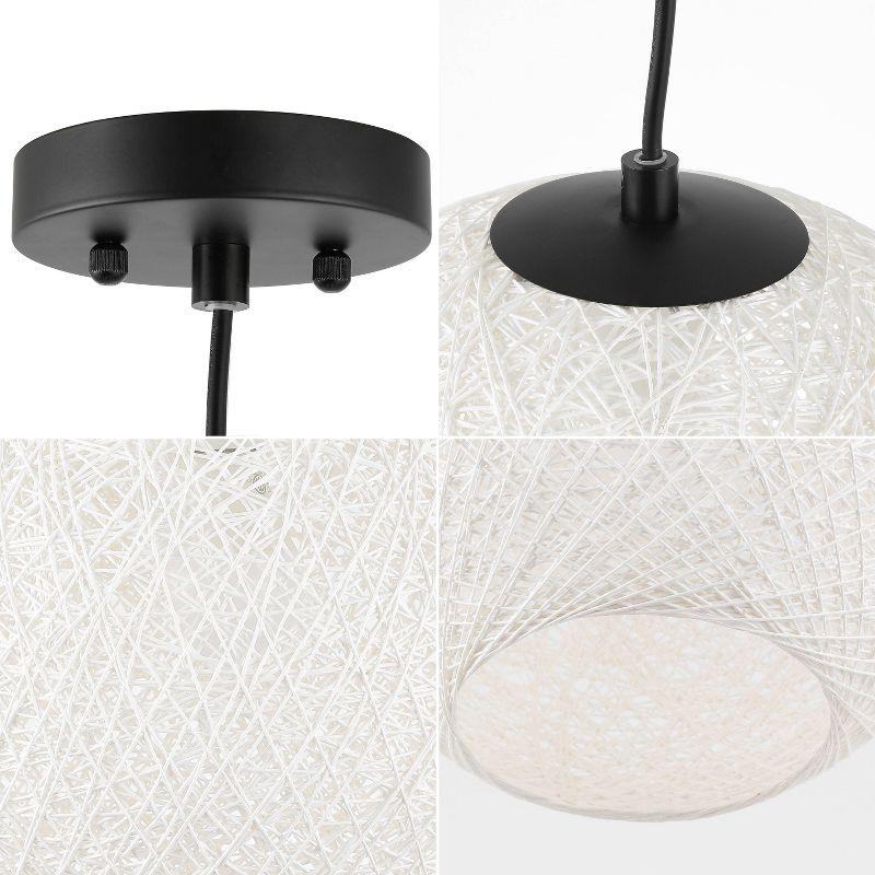 Lacey Bohemian Minimalist Iron/Rope Woven Globe LED Pendant White/Black - JONATHAN Y