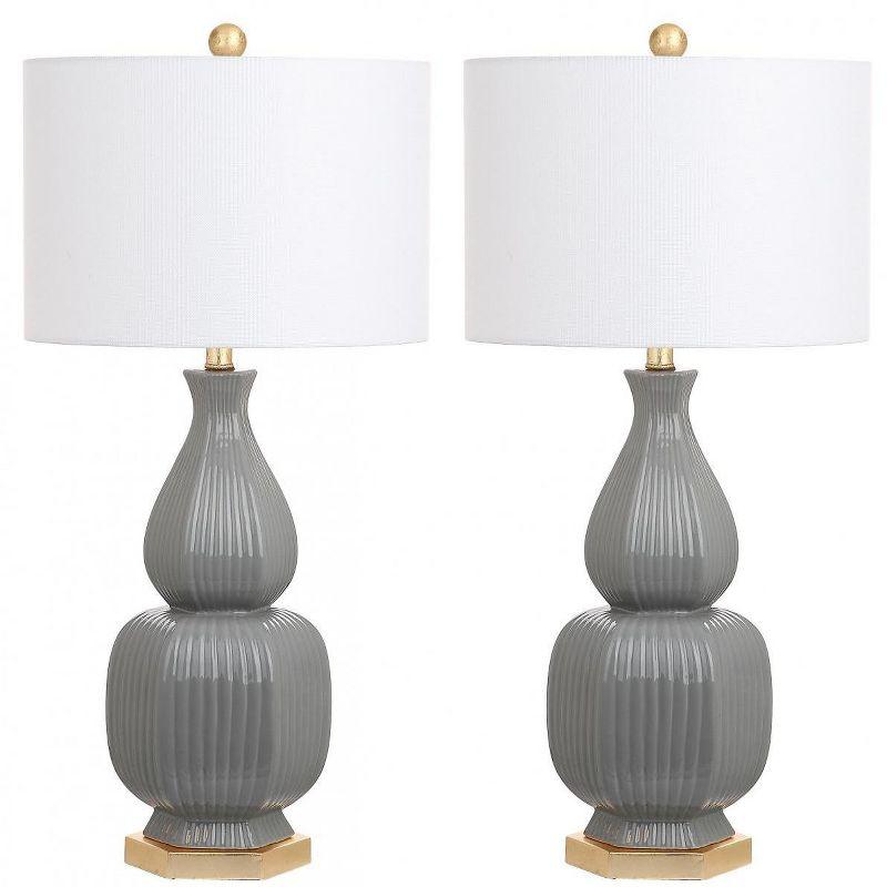 Cleo Gray Ceramic Table Lamp Set with White Shades