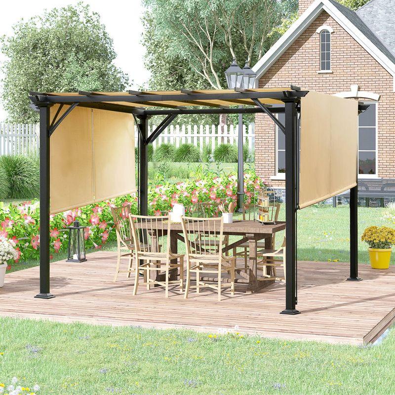 Outsunny Outdoor Retractable Pergola Canopy with Sun Shade Unique Design Canopy Patio Metal Shelter for Garden Porch Beach