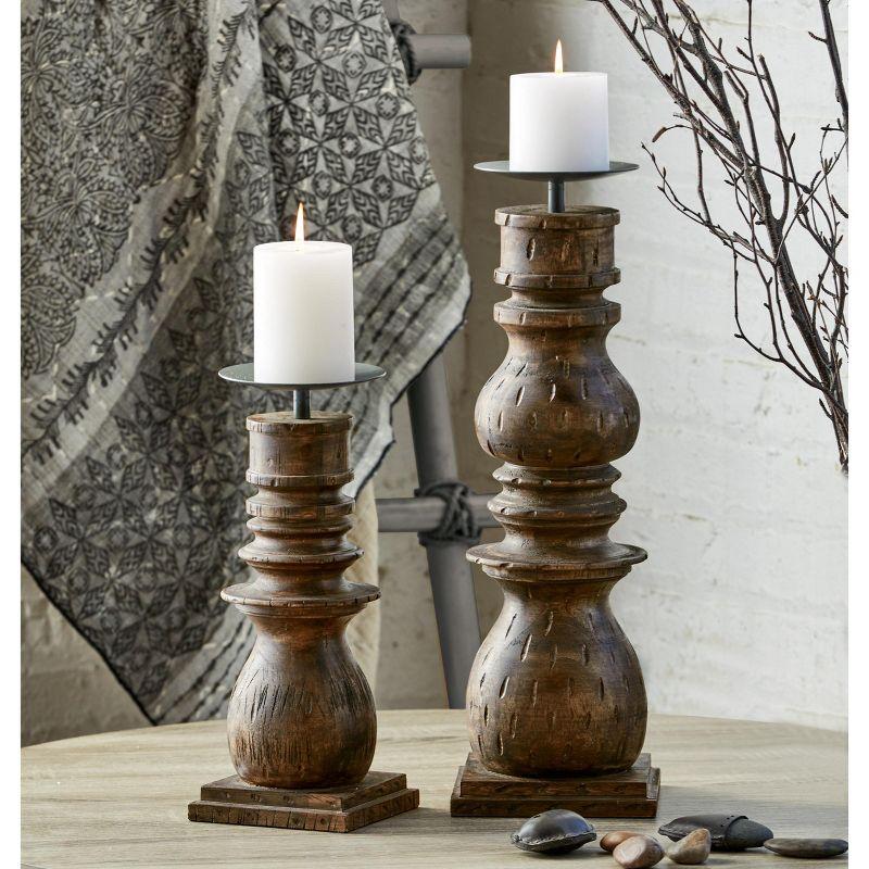 Rustic Mango Wood Pillar Candle Holder, 5.25"