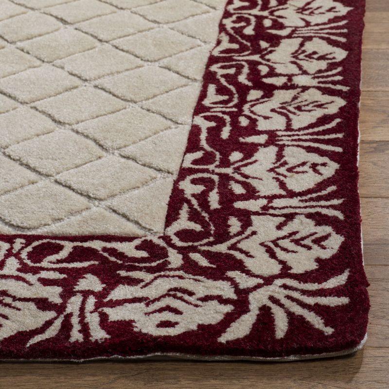 Red and Beige Hand-Hooked Wool Rectangular Rug