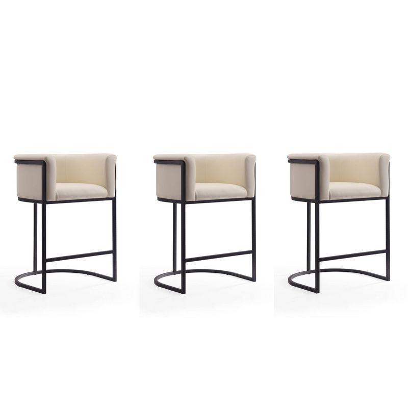 Cosmopolitan Cream Faux Leather Mid-Century Counter Stool, Set of 3