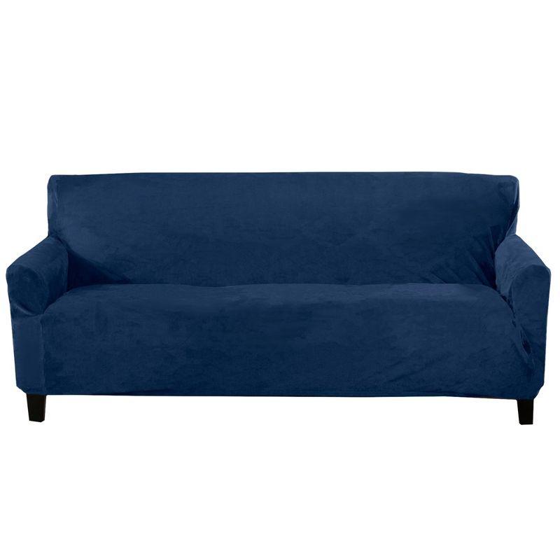 Great Bay Home Stretch Velvet-Plush Washable Sofa Slipcover (Sofa XL, Dark Denim Blue)