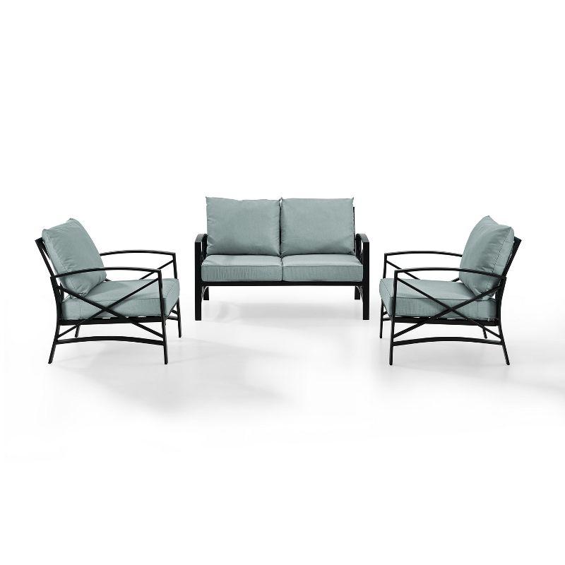 Kaplan 3-Piece Black Steel Outdoor Conversation Set with Cushions