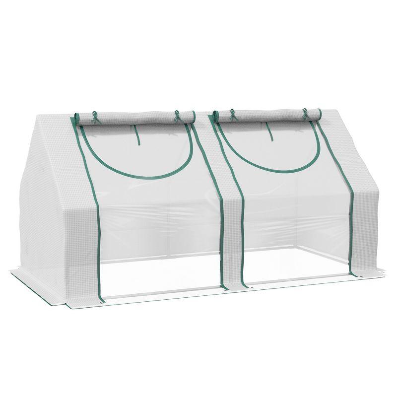Outsunny 6' x 3' x 3' Portable Greenhouse, Garden Hot House with Two PE/PVC Covers, Steel Frame and 2 Roll Up Windows, Clear