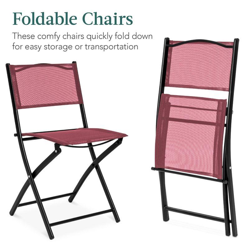 Best Choice Products 3-Piece Patio Bistro Dining Furniture Set w/ Glass Tabletop, Folding Chairs - Burgundy