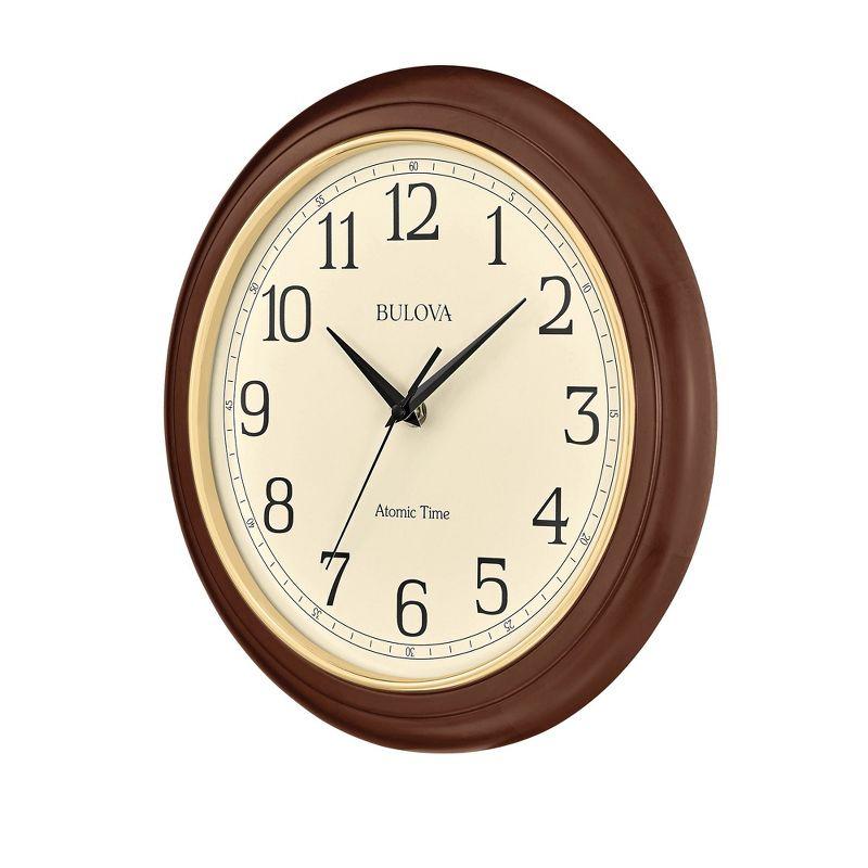 Bulova Clocks Atomic Time  Analog Quartz Wall Clock, Warm Brown Cherry