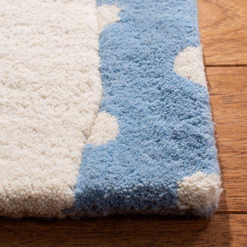 Blue and Ivory Tufted Wool Kids Bunny Rug, 4' x 6'