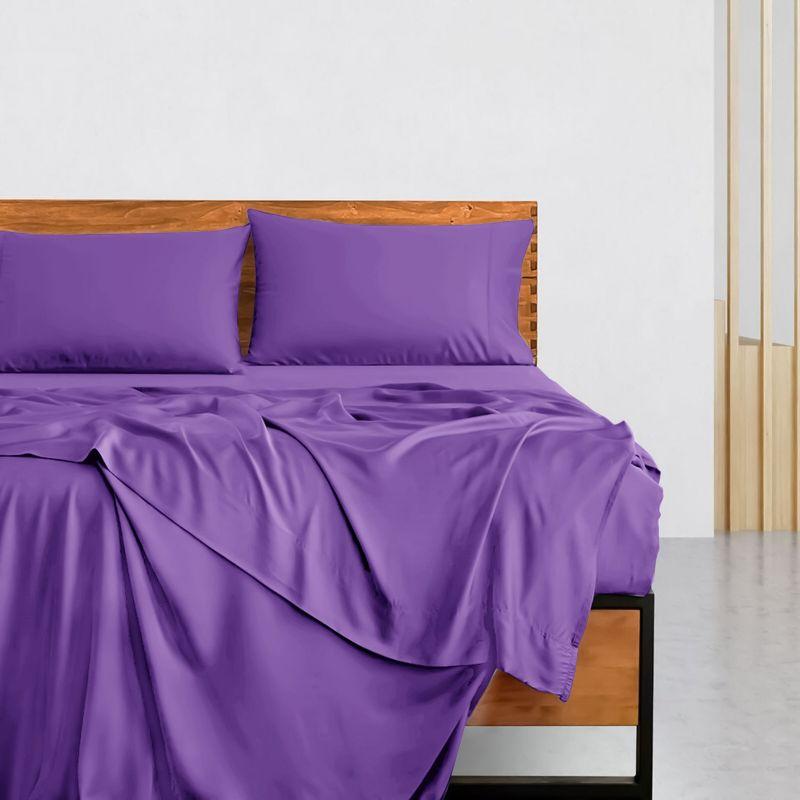 Twin 3 PC Piece Rayon From Bamboo Sheets Solid Deep Pocket Sheet Set - Purple