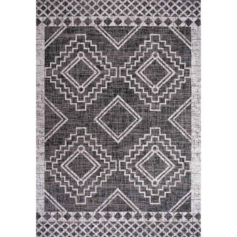 5'x8' Marokko Diamond  Medallion Indoor/Outdoor Area Rug, Black/Ivory - JONATHAN Y