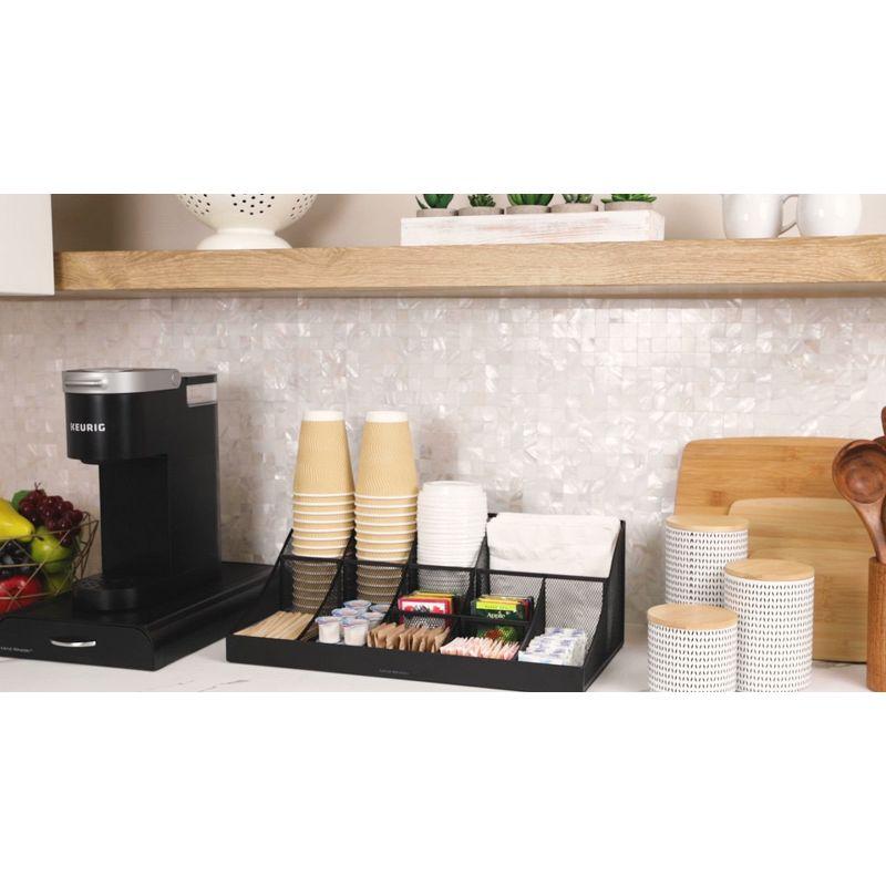 Mind Reader Cup and Condiment Station, Countertop Org, Coffee Bar, Kitchen, Metal Mesh, 17.875"L x 9.5"W x 6.625"H