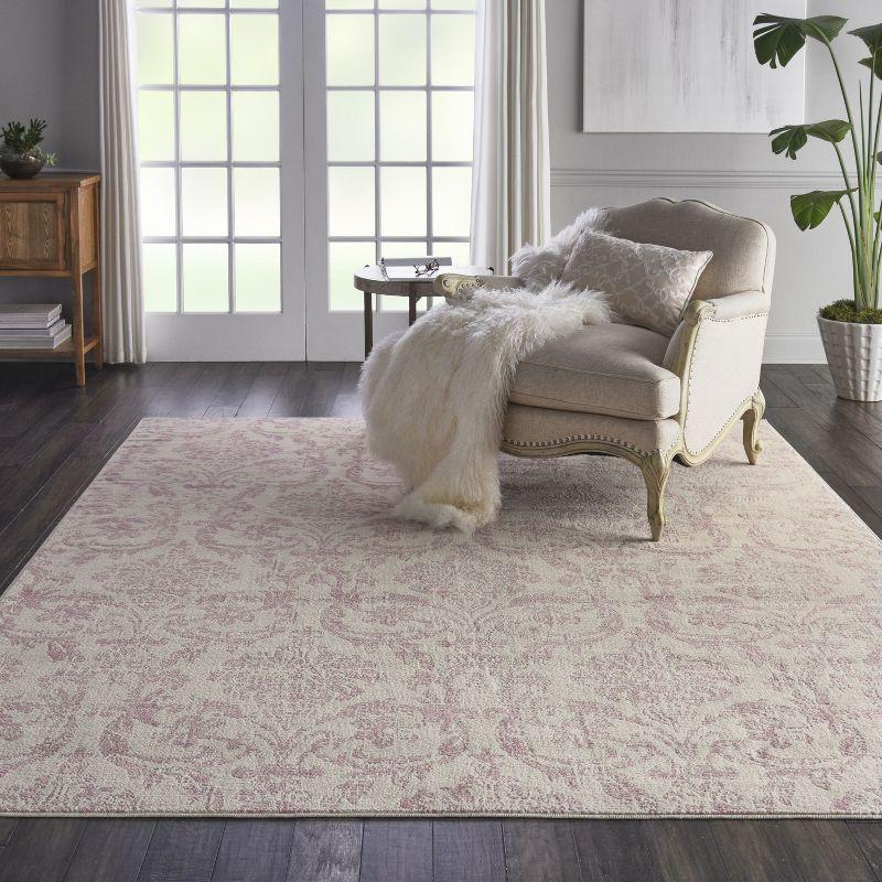 Jubilant JUB09 Area Rug Farmhouse Vintage Damask By Nourison Ivory/Pink 7' x 10'