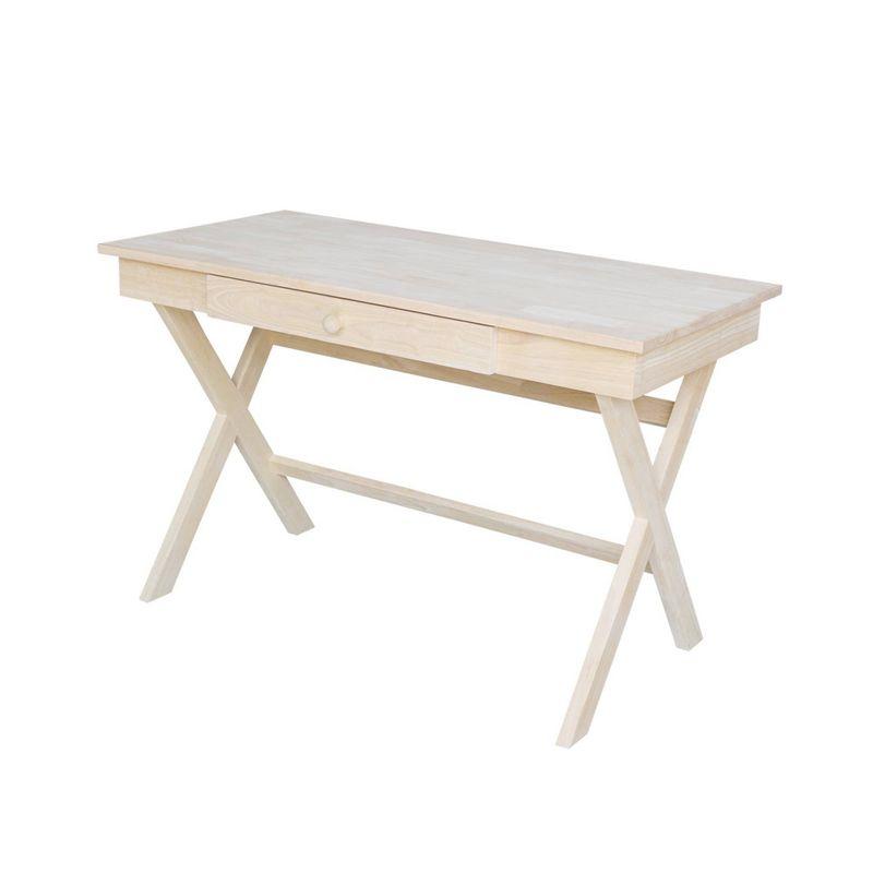 Cross Leg Desk Unfinished - International Concepts: Rubberwood Writing Desk with Drawer, Hardwood Frame