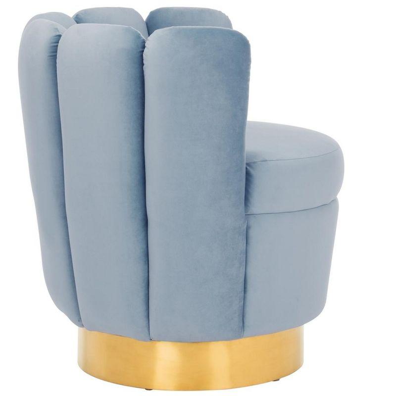 Transitional Light Blue Velvet Swivel Arm Chair with Gold Base