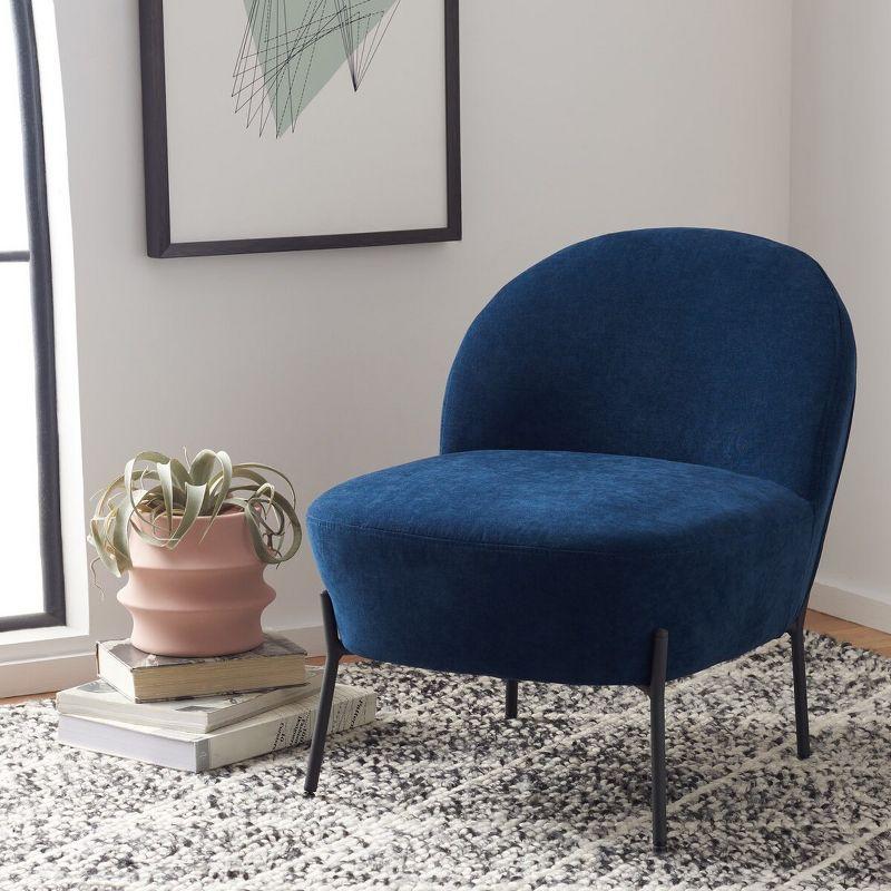 Navy Velvet Channel-Tufted Slipper Chair with Metal Legs