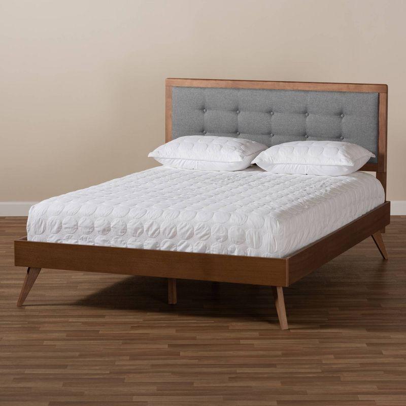 Baxton Studio King Ines Walnut Finished Wood Platform Bed Gray: Rubberwood & MDF, No Box Spring Needed