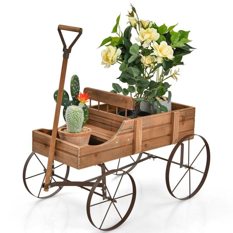 Rustic Brown Fir Wood Wagon Wheel Garden Planter