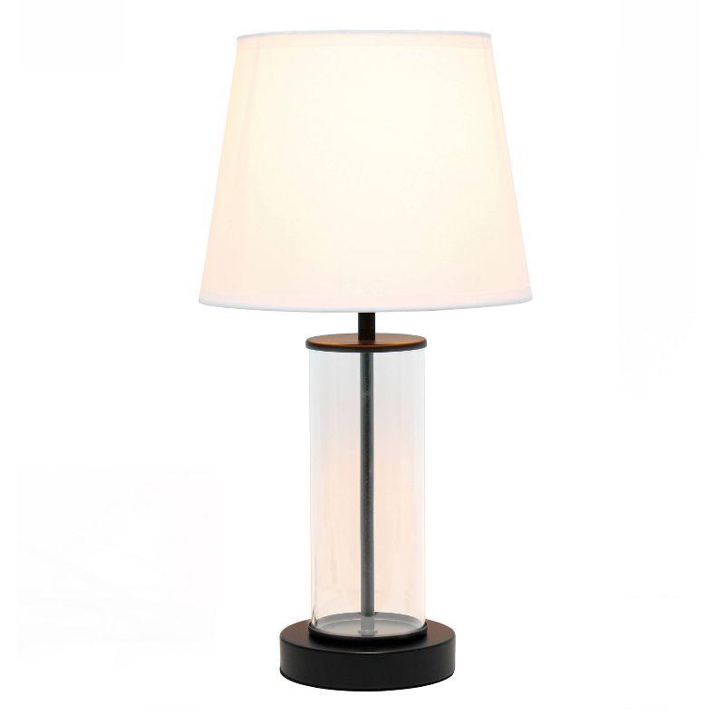 Encased Metal and Clear Glass Table Lamp with Fabric Shade - Simple Designs