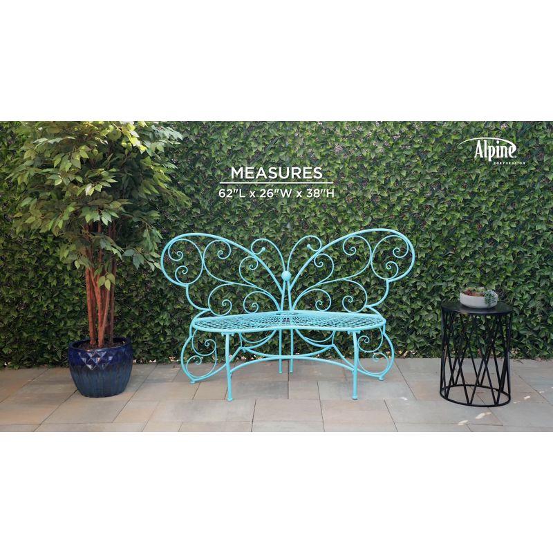 Charming Blue Metal Butterfly Garden Bench for Two