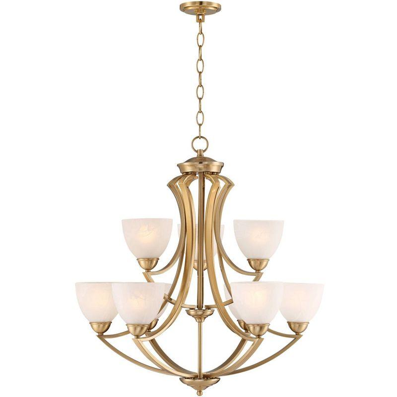 Possini Euro Design Milbury Soft Gold Chandelier 30" Wide Industrial Tiered White Glass Shade 9-Light Fixture for Dining Room House Kitchen Island