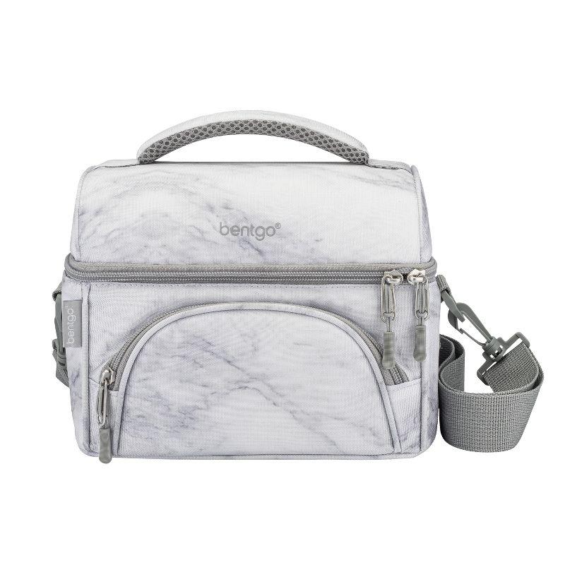 Bentgo Deluxe Lunch Bag, Durable & Insulated Bag, Internal Mesh Pocket & 2-Way Zippers - White Marble
