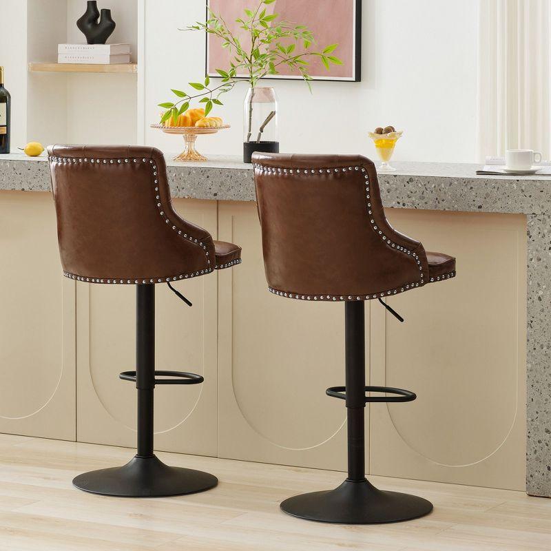 Bar Stools Set of 2,Adjustable Swivel Barstools, Faux Leather Bar Chairs,Upholstered Counter Height with High Backrest for Kitchen Island, Brown