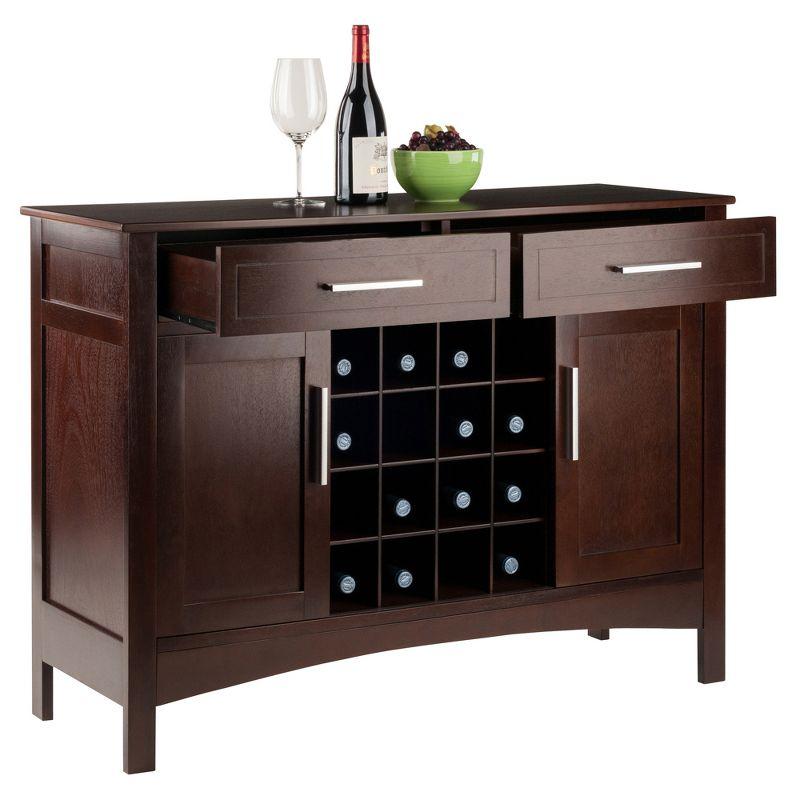 Winsome Gordon Buffet Cabinet/Sideboard Cappuccino: Transitional Style, Hardwood Frame, Sliding Doors, 2 Drawers