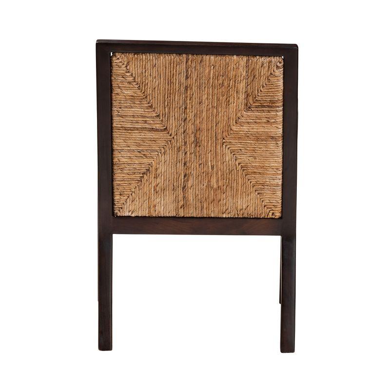 bali & pari Joana Modern Bohemian Dark Brown Mahogany Wood and Natural Seagrass Dining Arm Chair