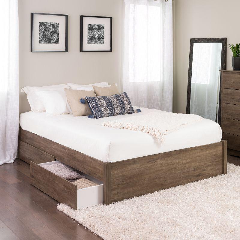 Prepac Queen Select 4 - Post Platform Bed with 4 Drawers Drifted Gray: Particle Board & MDF Frame, No Box Spring Needed
