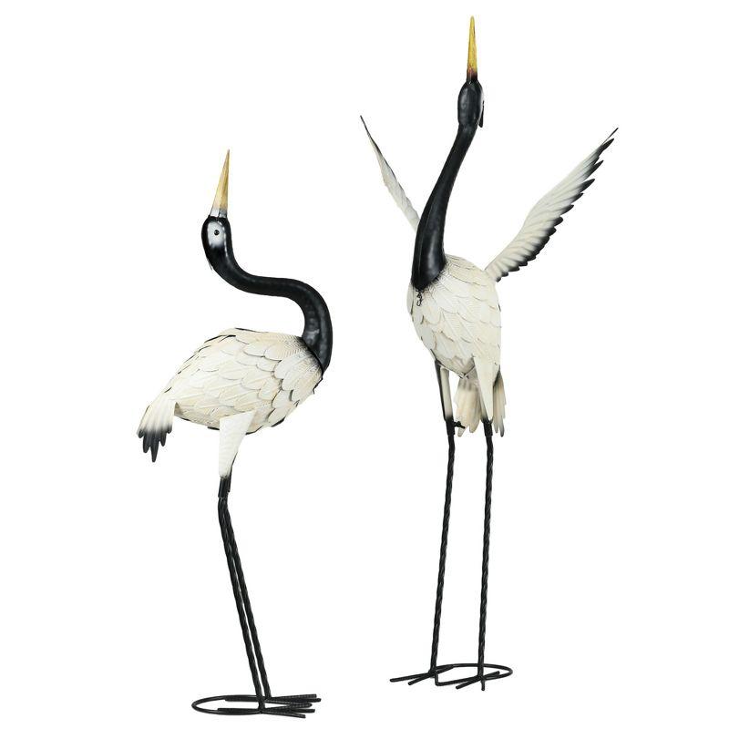Outsunny Heron Garden Statues, 35.5" & 40.5" Standing Bird Sculptures, Metal Yard Art Decor, Landscape Decoration Set of 2, White & Black