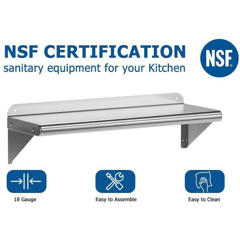 Whizmax Stainless Steel Shelf 12" x 72",260 lb [NSF Certified] Metal Wall Mount Shelf with Backplash for Restaurant, Laundry Room, Kitchen and Garage