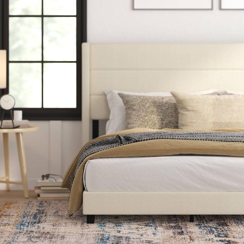 Taylor & Logan King 47" High Hilton Platform Bed Beige: Wingback Headboard, Faux Linen, Foam Padding, Wooden Slat Support
