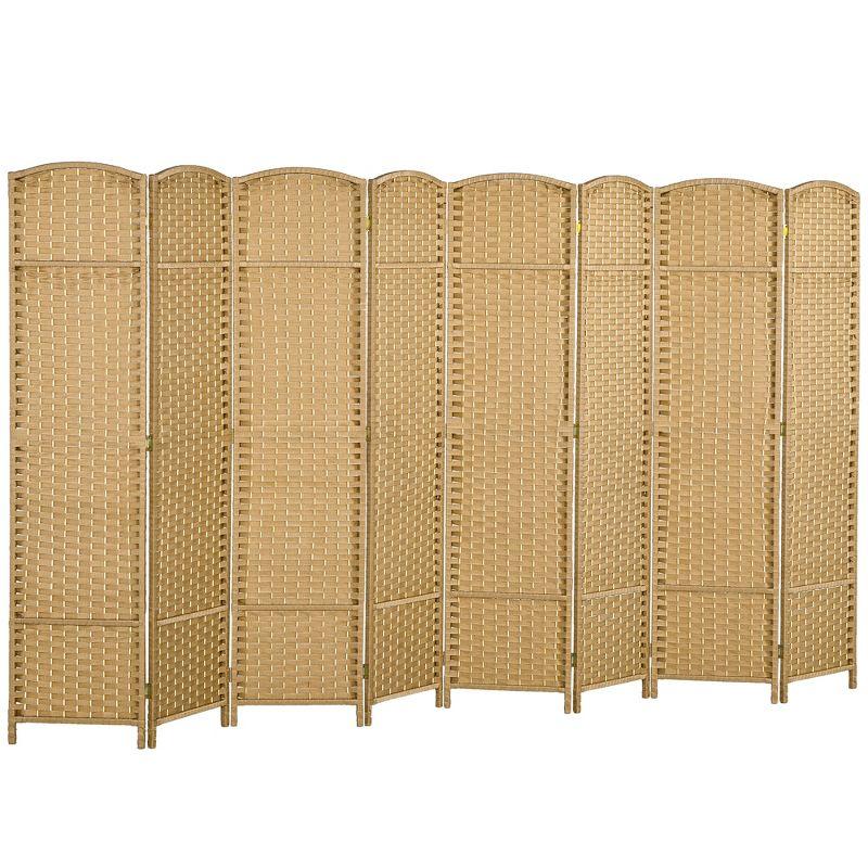 HOMCOM Room Divider, 8 Panel Folding Privacy Screen, 5.6' Tall Freestanding Partition for Home Office, Bedroom, Nature Wood