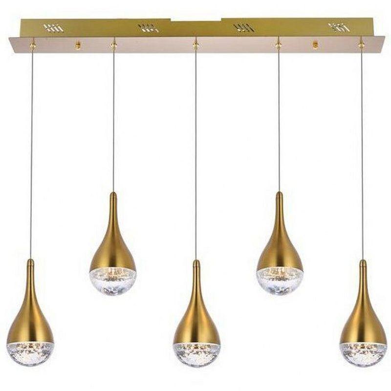 Satin Gold 5-Light LED Pendant with Crystal Accents