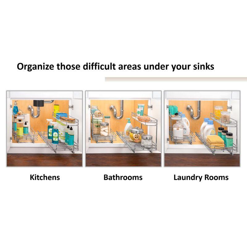 LYNK PROFESSIONAL Pull Out Under Sink Kitchen Cabinet Organizer - 11.5 in. Drawer - Sliding Shelf Organizer for Cabinets and Undersink Storage Shelves - Chrome