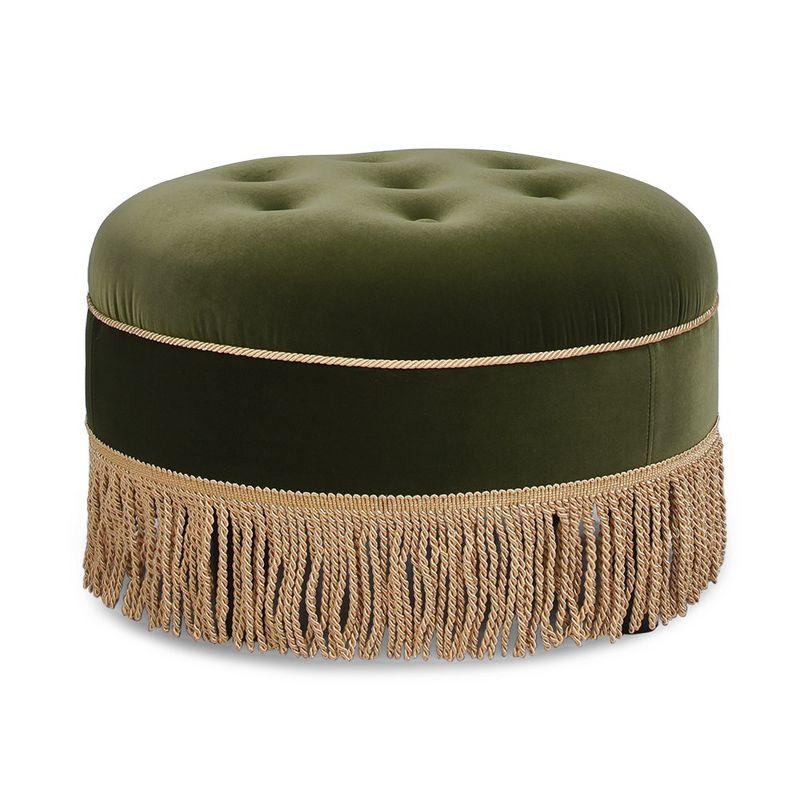 Jennifer Taylor Home Yolanda 24" Round Upholstered Accent Ottoman, Olive Green Performance Velvet