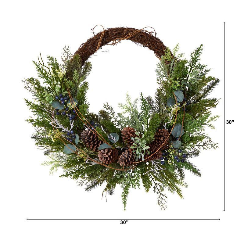 Nearly Natural 30” Pine and Pinecone Artificial Christmas Wreath on Twig Ring