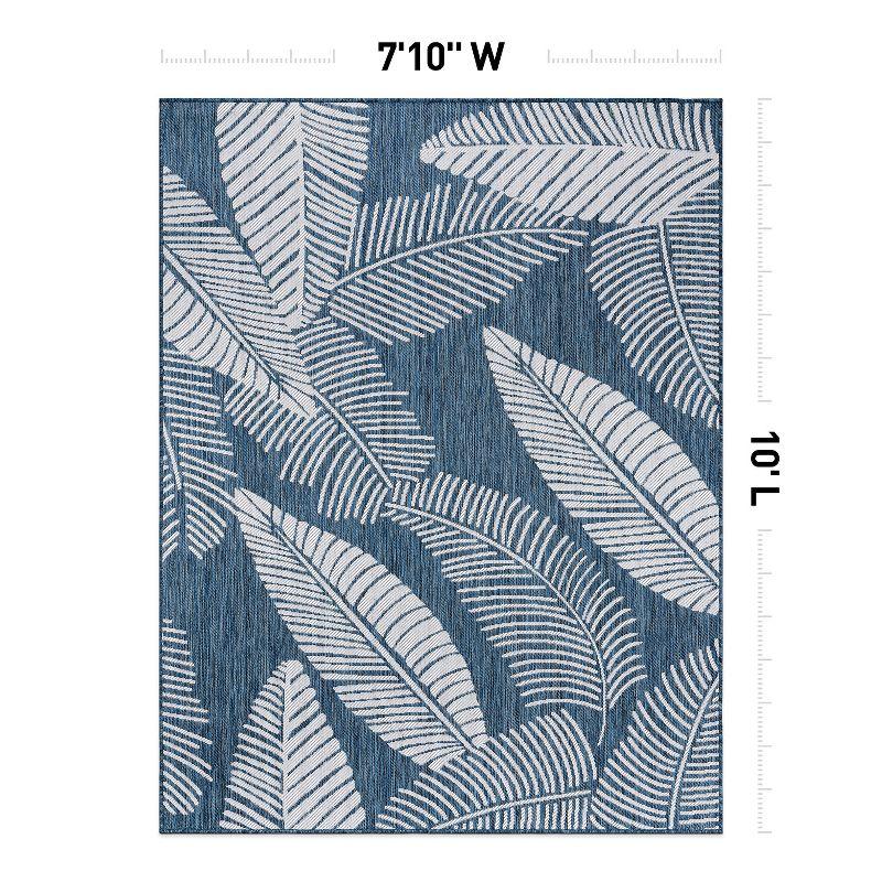 World Rug Gallery Distressed Palm Leaves Textured Flat Weave Indoor/Outdoor Area Rug - NAVY 7'10"X10'