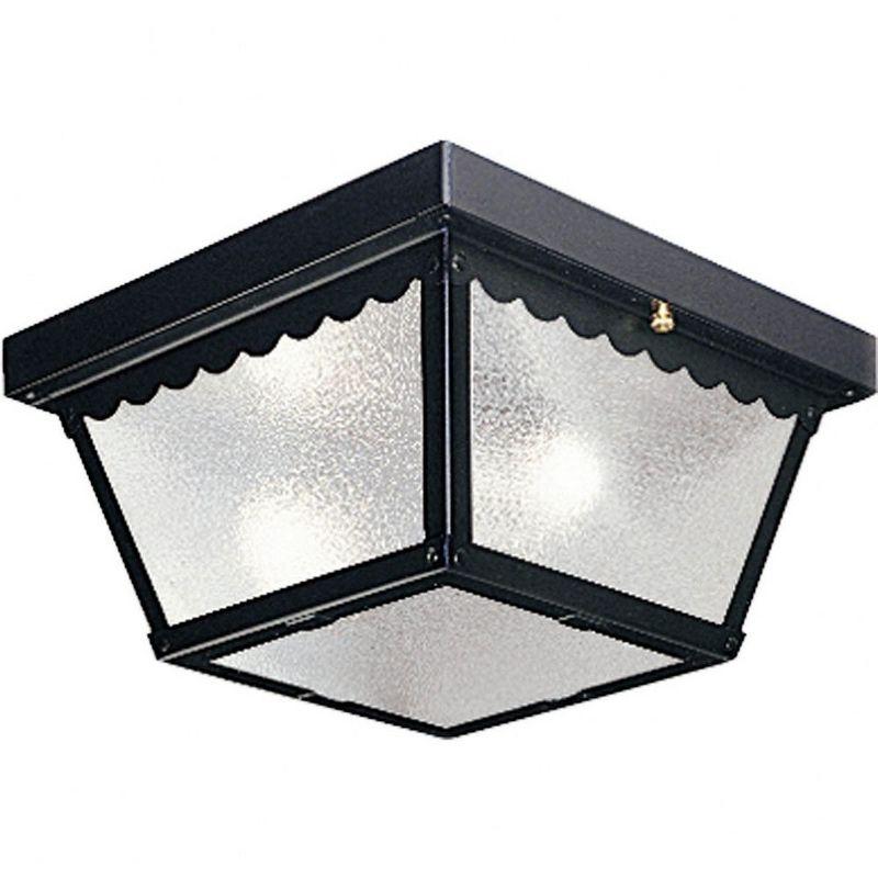 Progress Lighting, Recessed Collection, 2-Light Ceiling Mount, Matte Black, Textured Glass, Scalloped Edge