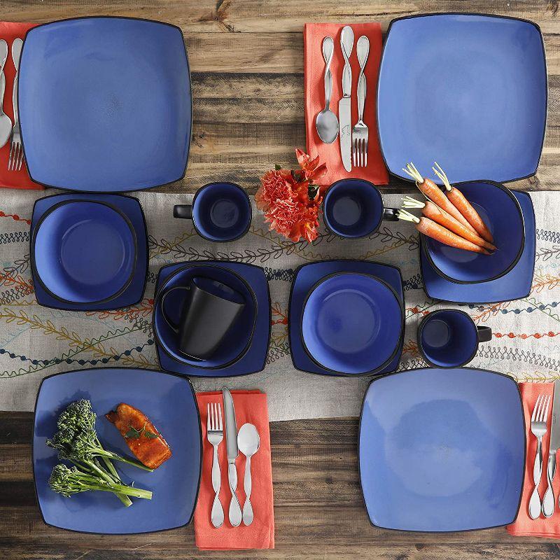 Gibson Elite Soho Lounge 16 Piece Reactive Glaze Durable Microwave and Dishwasher Safe Plates, Bowls, and Mugs Dinnerware Set, Blue