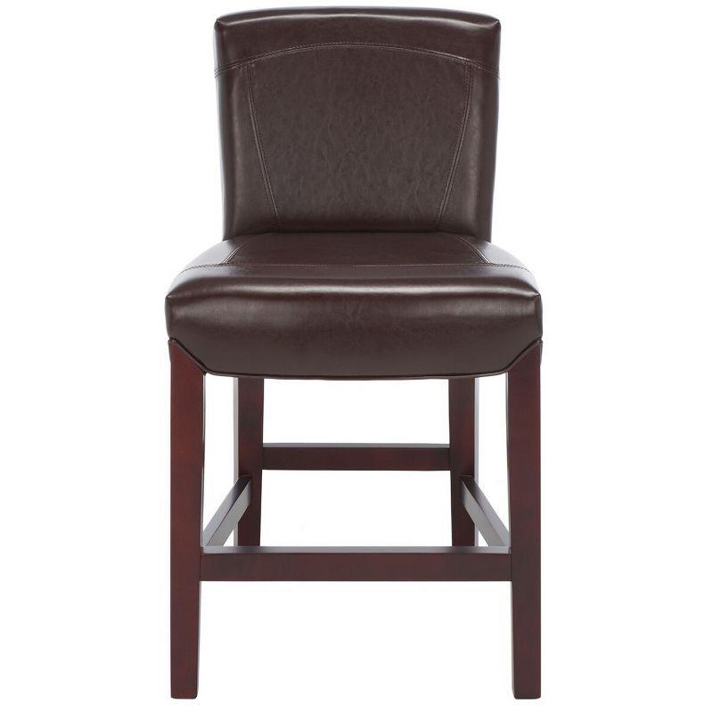 Brown Leather and Wood Parsons Counter Stool