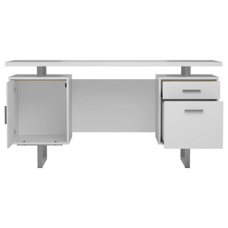 Lawtey 2 Drawer Office Desk White High Gloss - Coaster: Modern Home Office Furniture with File Storage