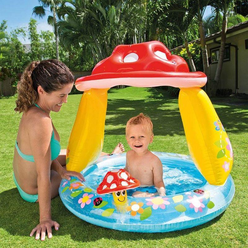 Inflatable Round Mushroom Baby Pool with Sunshade