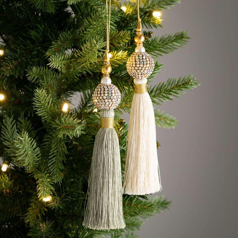 7.5"H Sullivans Christmas Gem Pearl Tassel Ornament Set of 2  Multicolor