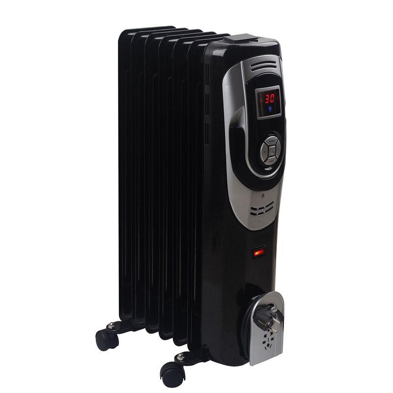 Black Digital 7-Fin Oil-Filled Radiator Heater with Thermostat