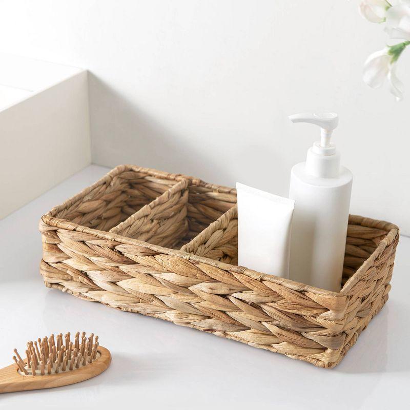 Dashi Bathroom Tray Natural Wood - Allure Home Creations: Metal & Water Hyacinth Vanity Organizer, Tank Top Storage